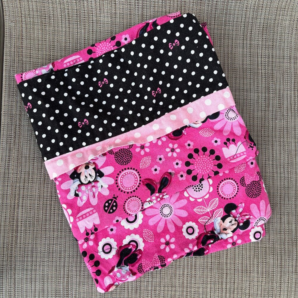 Handmade Minnie Mouse Disney Pillowcase Pink Floral & Black White Polka Dot